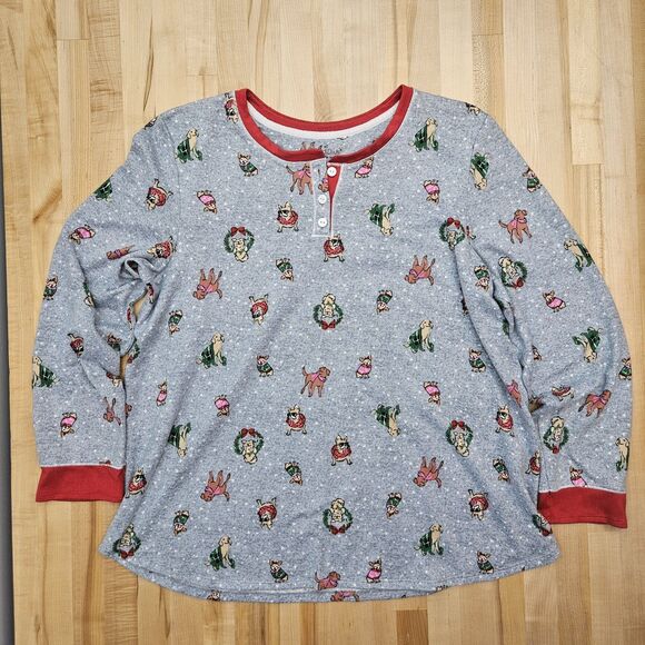 Men's Cuddl Duds Holiday Dogs XL Fleece Pj Shirt Top Christmas Family Matching - Picture 2 of 6